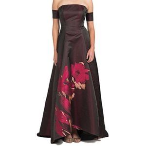 Badgley Mischka Strapless Floral Taffeta Gown